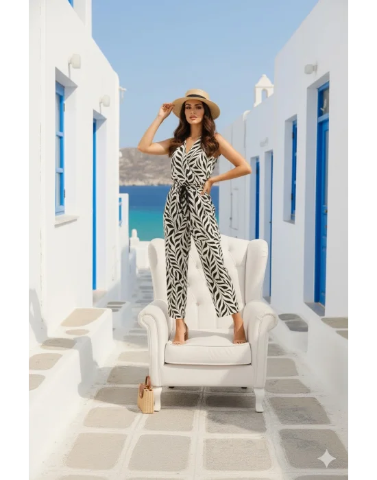 Marsilya Siyah Beyaz Keten Pantolon Takım