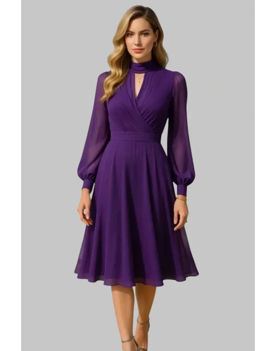 Melissa Yaka Detay Mor Şifon Elbide business women