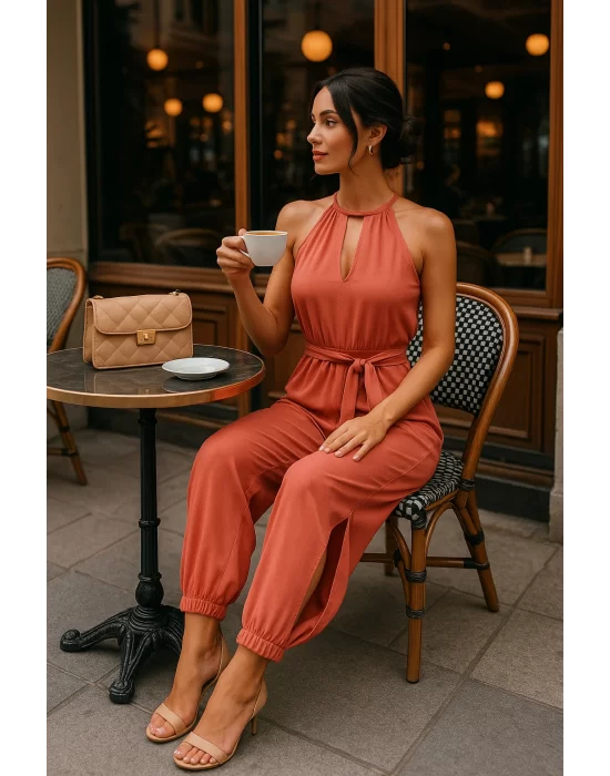 Milena Halter Yaka Yırtmaç Detay Tulum