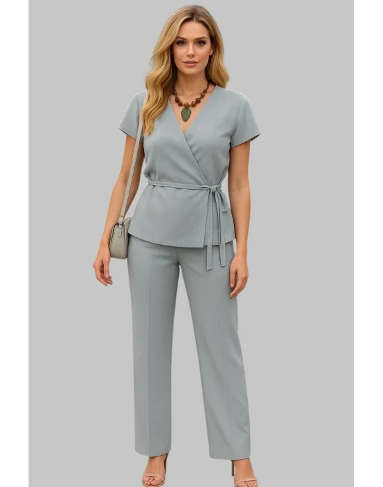 Mina Pamuk Keten İkili Kruvaze Pantolon Takım