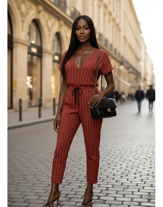 Moli Kırmızı Patuk Keten Pantolon İkili Takım