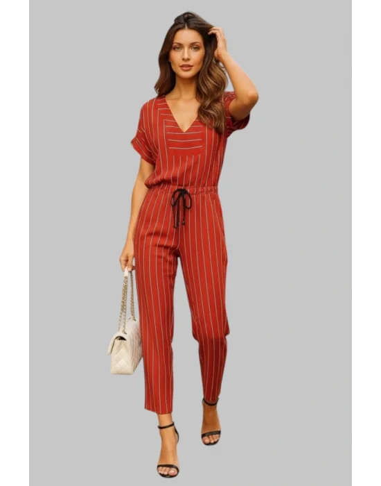 Moli Kırmızı Patuk Keten Pantolon İkili Takım