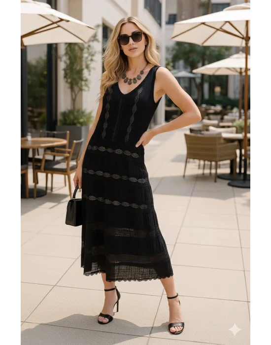 Morocco İthal Dantel V Yaka Astarlı Elbise