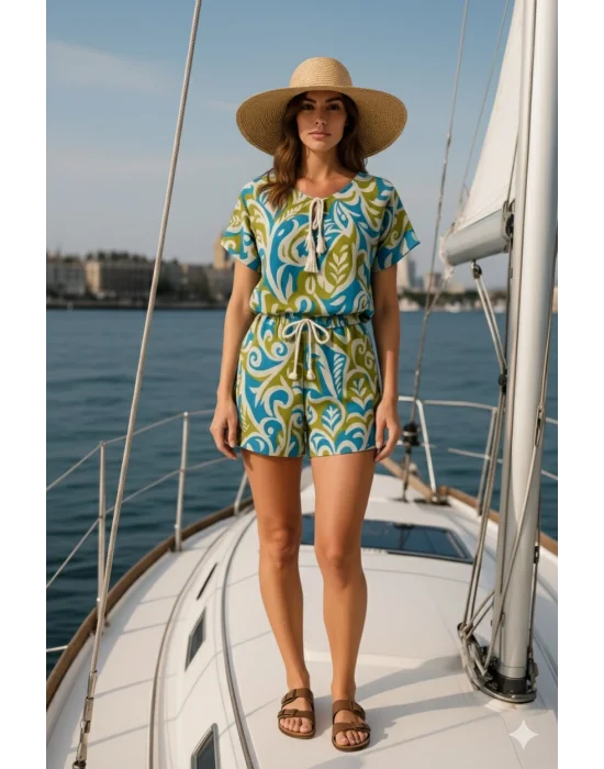 Paris Keten Renkli Şortlu Takım Tasarım