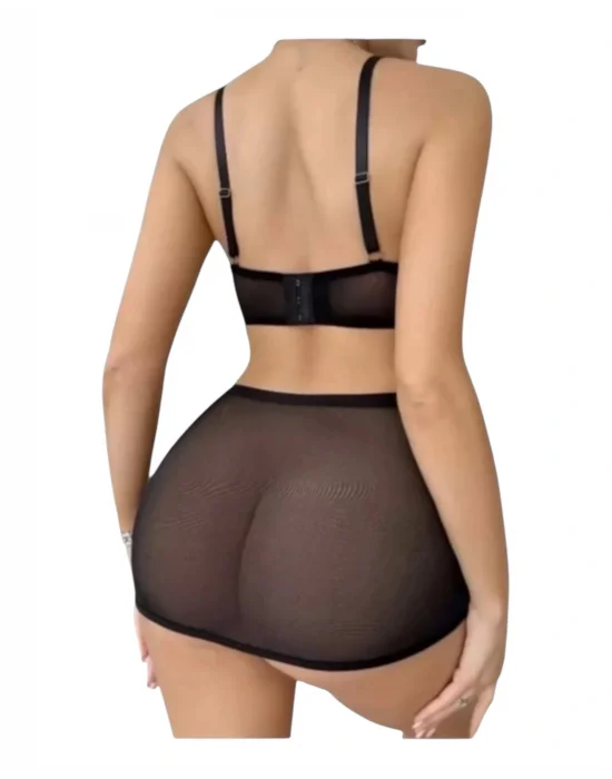 Peluş Detaylı Likralı Transparan Gecelik