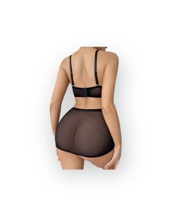 Peluş Detaylı Likralı Transparan Gecelik