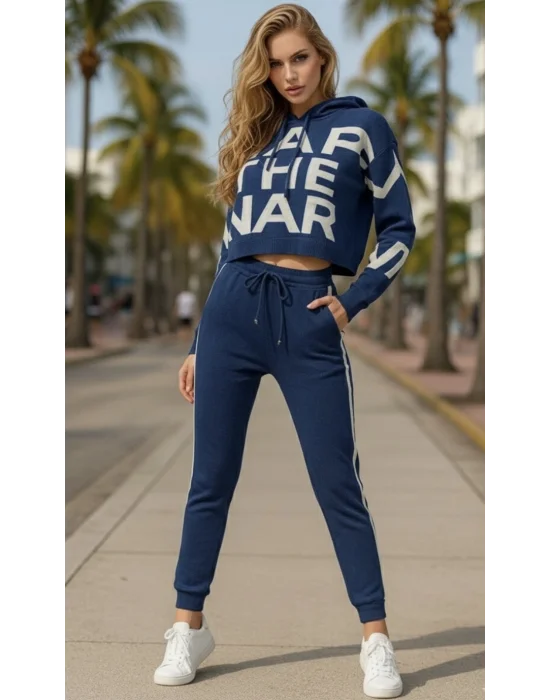 Pixi Triko Kapüşon Ve Harf Detay İkili Pantolon Spor Takım