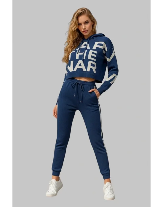 Pixi Triko Kapüşon Ve Harf Detay İkili Pantolon Spor Takım