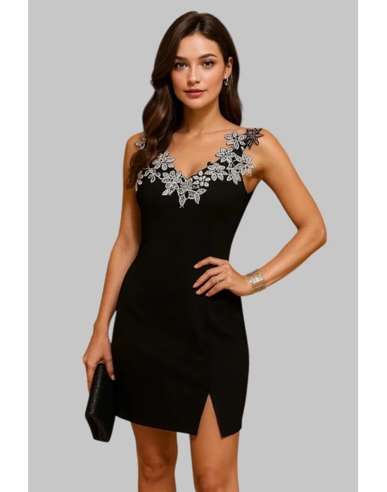 Rebecca Omuz Detayli V Yaka Elbise, ilkbahar ve Yaz için Rahat Kolsuz Dar Kesim Elbise, Parti Kiyafeti Kadin Giyim