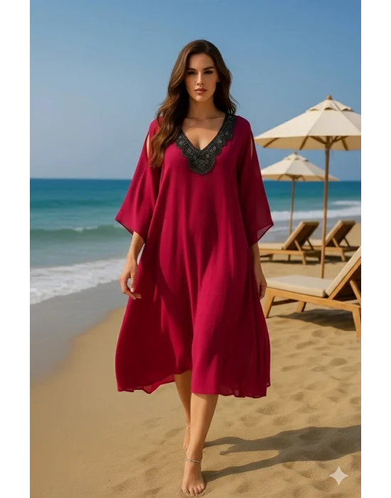 Sarra İhtal Yaka Detay Plaj Elbisesi Tasarım