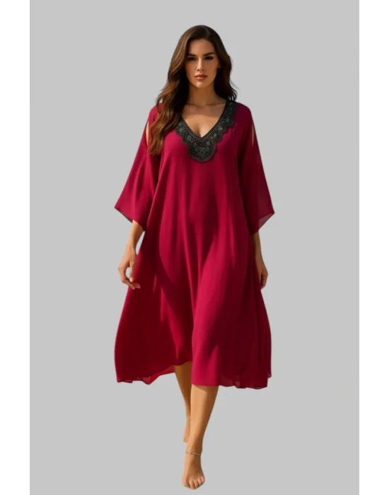 Sarra İhtal Yaka Detay Plaj Elbisesi Tasarım