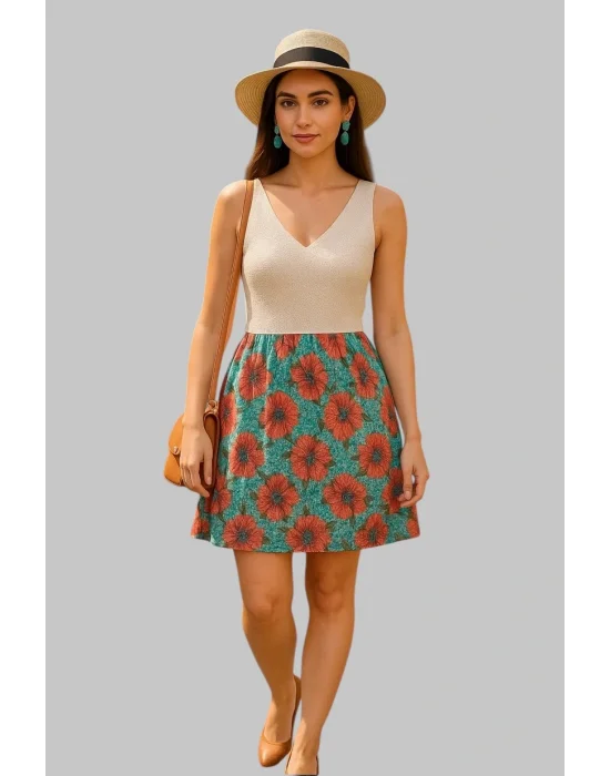 Sementa Yakma Desenli Şifon Etek Ucu Dantel Detay Elbise Trend