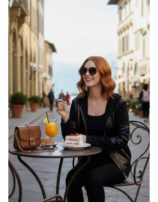 Sendi Deri Bloklu Bomber Tasarım Mont