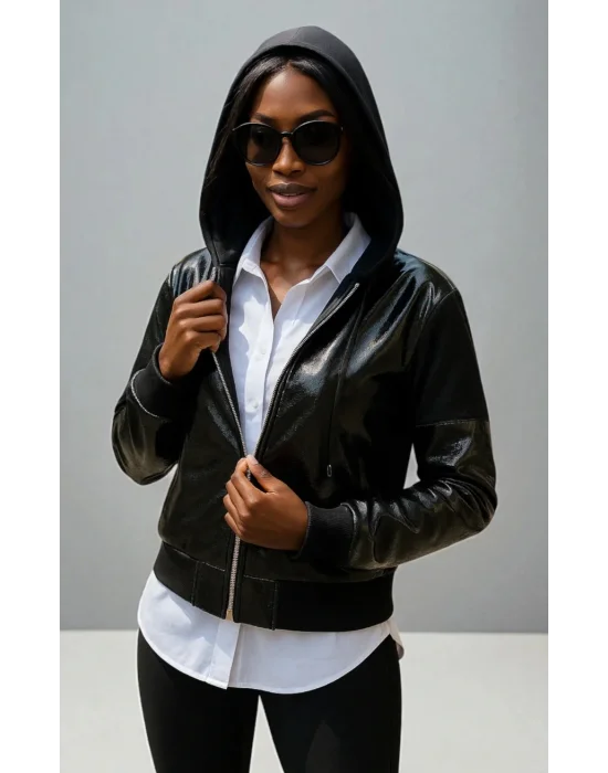 Sendi Deri Bloklu Bomber Tasarım Mont