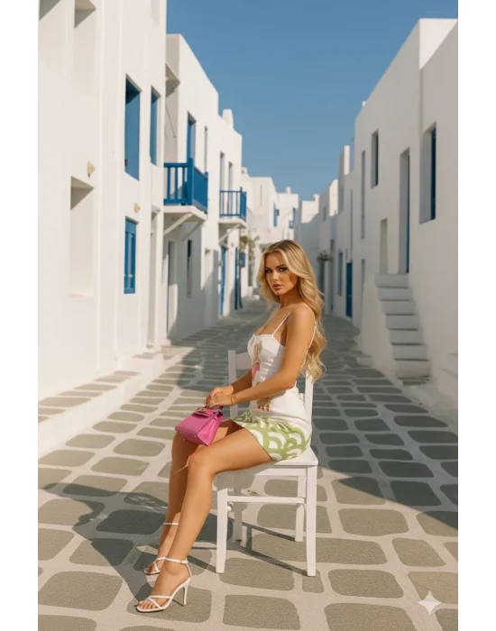 Şık Oyun Sever Basma Omuz Üstü Mini Elbise Trend