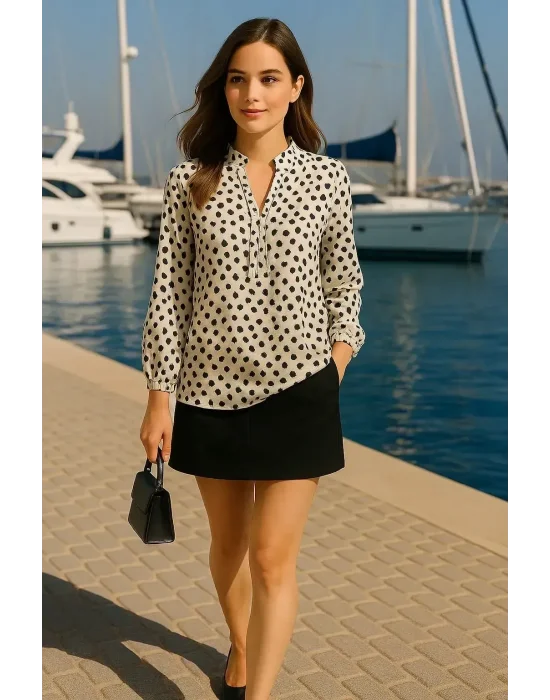 Stella İthal saten Kolu lastikli Hakim Yaka Bluz