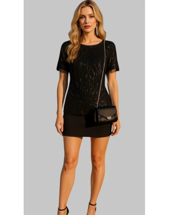 Strada İthal Tül İşlemeli Arkası İthal Saten Tasarım Bluz W 2026