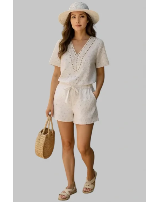 Tamara Çift Cepli Örme İkili Şortlu Takım