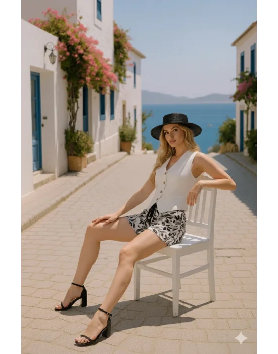 Vanessia Keten İkili Yelek Takım