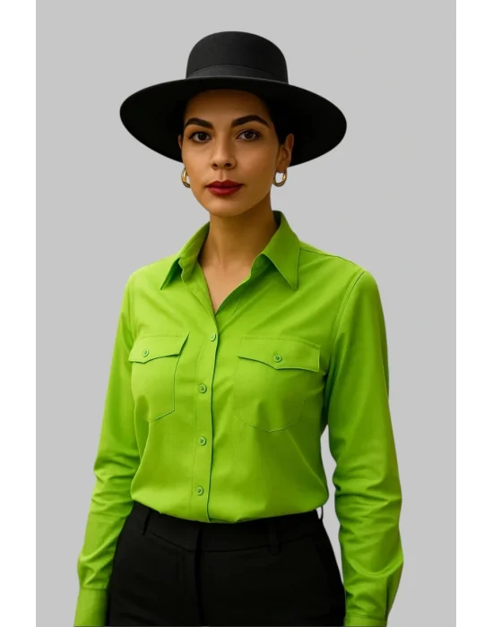 Vanilya Gömlek koton kumaş dokuma uzun kollu gömlek yakalı cepli düğmeli dokuma kumaş