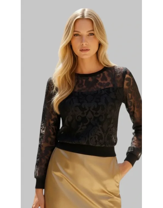 Venassa Vegan Yakma Tül Deri Detay Tasarım Bluz