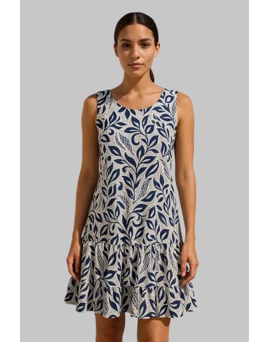 Vienna Dantel kolsuz yuvarlak yaka astarlı Elbise