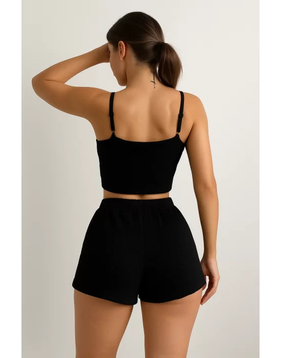 Viskon Crop Şortlu Takım
