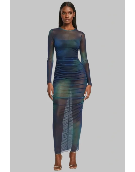 Vouge İthal Tül Degrade Çift Büzgülü Elbise W Tasarım 2026