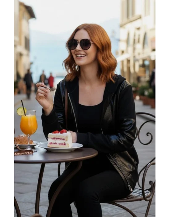 Yulia Deri Bloklu Bomber Ceket Tasarım