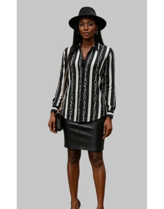 Zeta Jhons İthal Saten Zincir Desen Gömlek