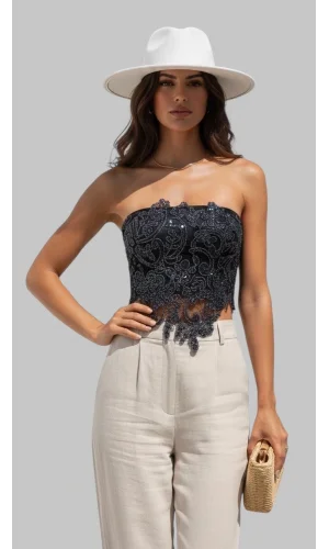 Rafael Lara France Dantel İşlemeli Brode Crop Bluz S 2026