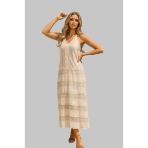 Camila İthal Dantel V Yaka Elbise