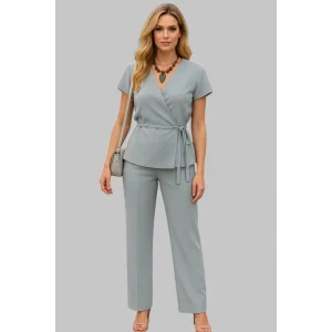 Mina Pamuk Keten İkili Kruvaze Pantolon Takım