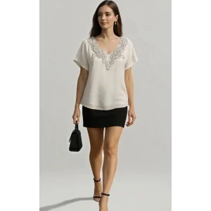 Sindia Krep Şifon Nakış Detay Bluz