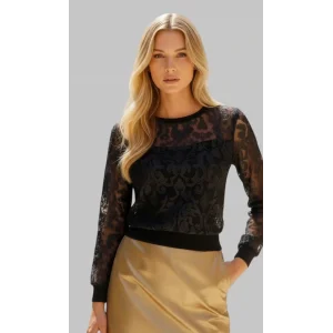 Venassa Vegan Yakma Tül Deri Detay Tasarım Bluz