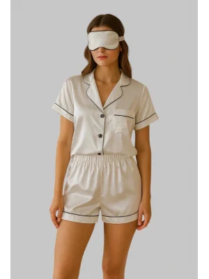 Agatha Saten Gömlek Yaka İkili Gecelik Takım