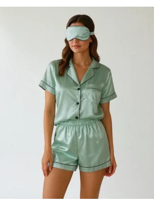 Agatha Saten Gömlek Yaka ikili Gecelik Takım