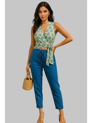 Alaçatı İki Renkli Keten Pantolon Takım