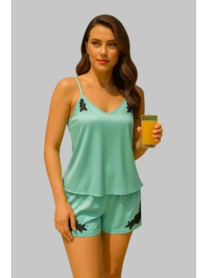 Alba İhtal Saten Gecelik Takım Aplik Detay