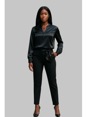 Black Bağlama Detay Hakim Yaka İhtal Saten Tasarım Bluz 2026