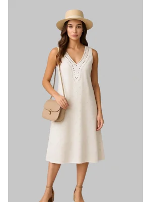 California Yaka Yırtık Desen Dantel Yaka Yazlık Kloş Elbise