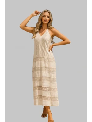 Camila İthal Dantel V Yaka Elbise