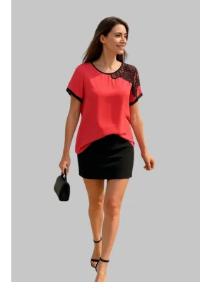 Gina Omuz Dantel Detay İthal Şifon Bluz