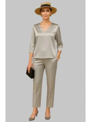 Harper İthal Saten Beli Lastikli Ve Cepli İkili Takım