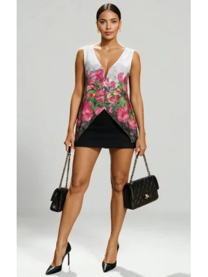 İndia İthal Şifon Çift Katlı Dijital Baskı Bluz