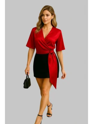 Larissa Bağlama Detay Kruvaze Saten Bluz