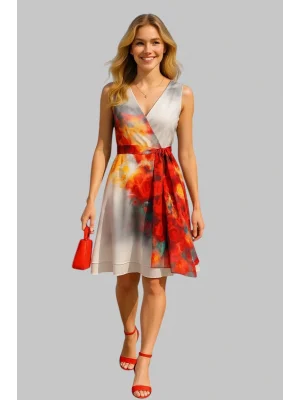 Lena Kruvaze Dijital Baskı Desenli Elbise