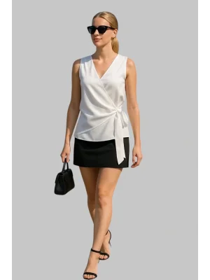 Lisa Kruvaze Bağlama Detay Krep Saten Bluz