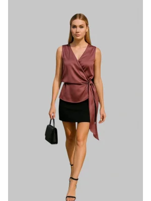 Megane Krep Saten Kruvaze Bluz