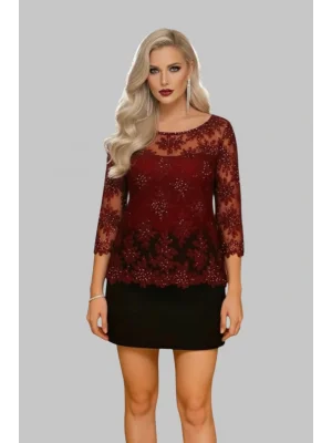 Micheal lora Tül Dantel Detay İthal Boncuk İşlemeli Tasarım Bluz